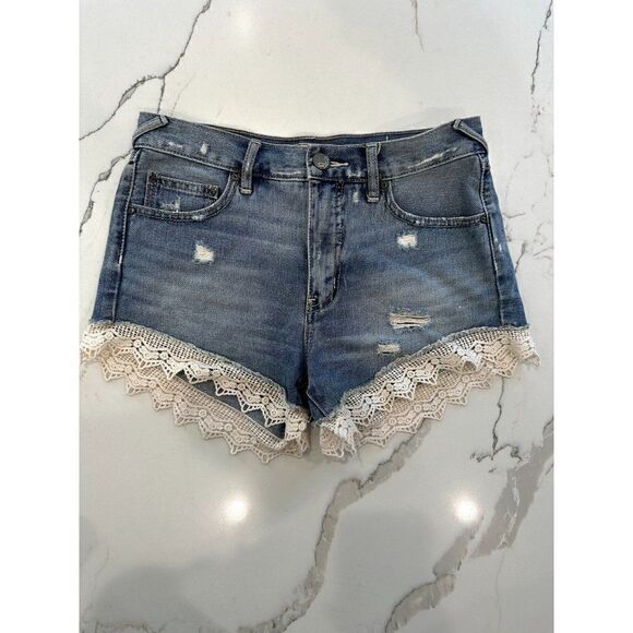 Free People Denim Lace Trim Shorts Size 25 - Picture 2 of 5